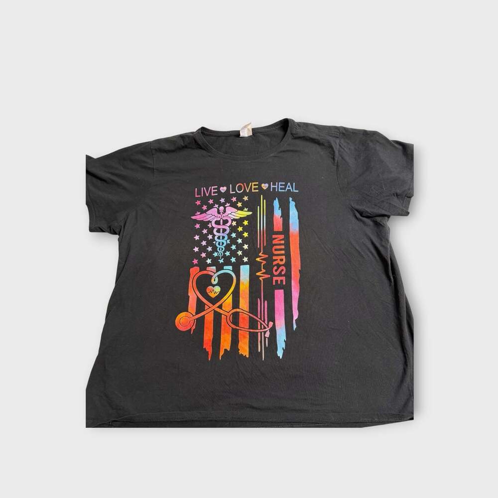 Port & Company Live Love Heal Nurse American Flag Graphic T-Shirt 3XL